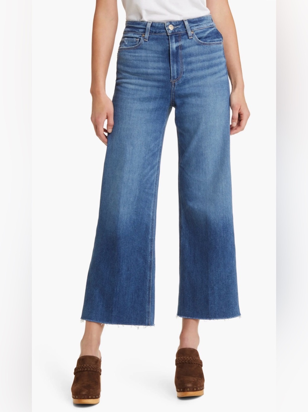 Paige Anessa Wide Leg Jeans in Painterly Distressed Size 28 Like New
